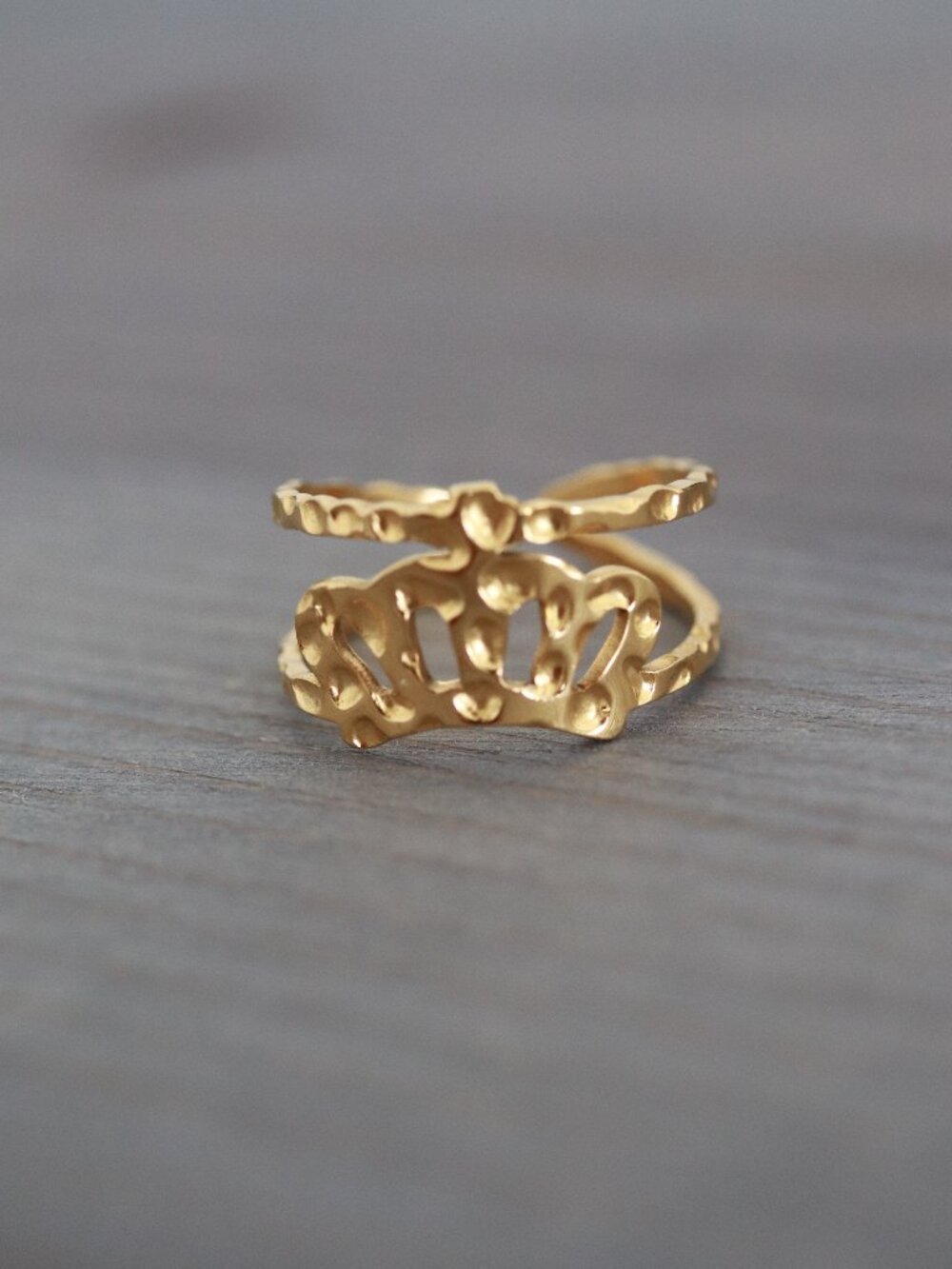 Crown 2Layer Style Wide Cuff Ring 18k Gold Plated Stainless Steel
